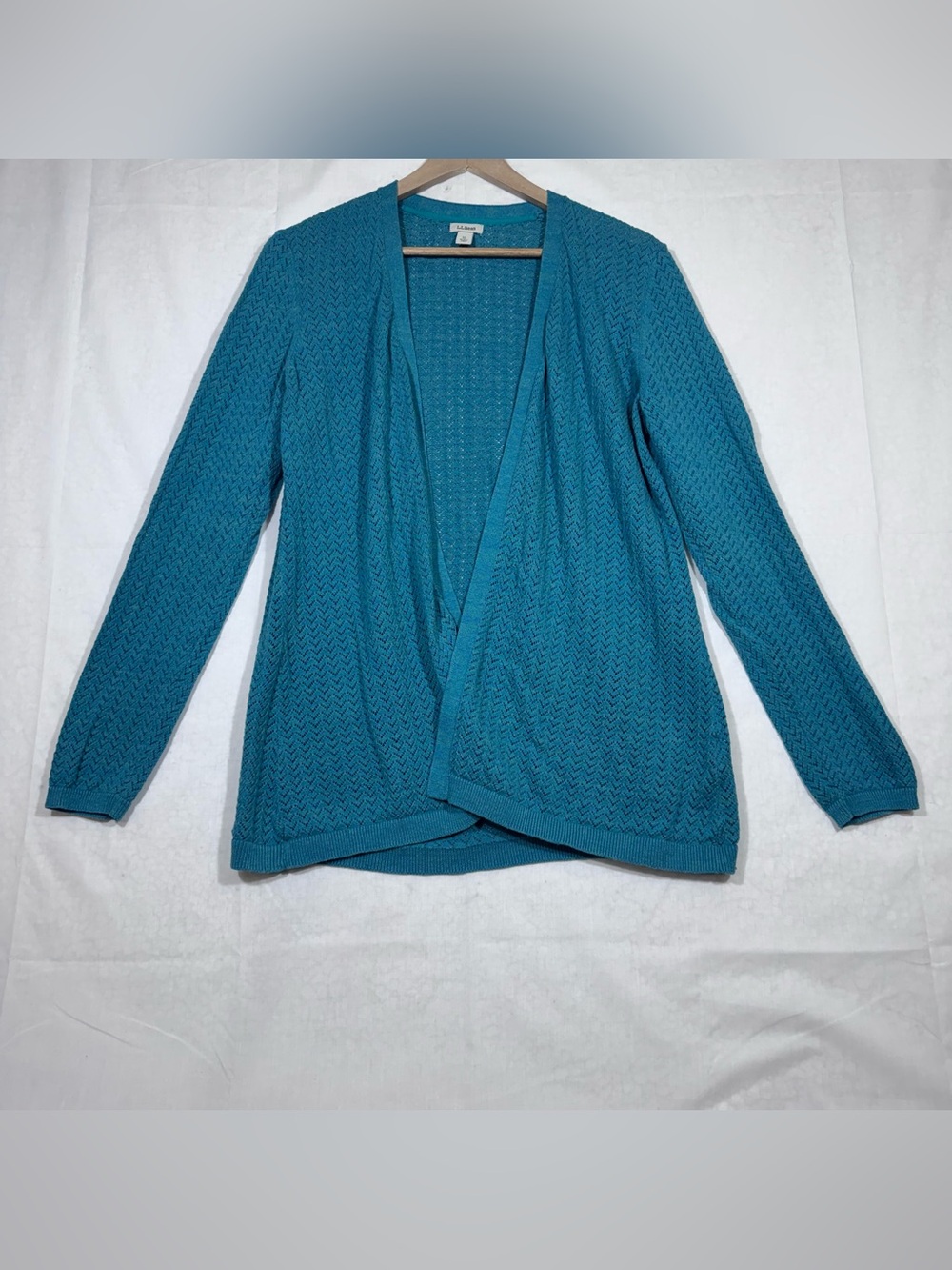 L.L.Bean Cardigan Sweater Womens XL 100% Cotton Bayshore Open Front Knit Teal